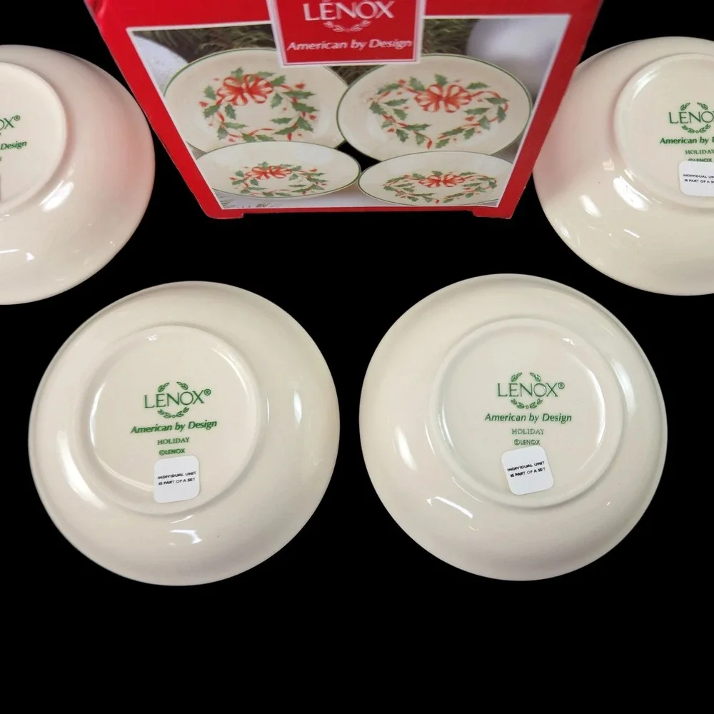 Lenox Holiday Holly Dip Bowls Christmas Set of 4 Red Bow Dipping Bowls New in Bx
